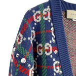 画像をギャラリービューアに読み込む, 【中古】GUCCI グッチ GG柄 ニットカーディガン ウール ブルー スタッズ i1024oq006550
