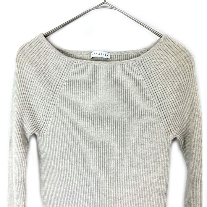 【中古】エストネーション ESTNATION 細リブニット ボートネック ウール 柔らか ライトグレージュ系 h1226wq01216