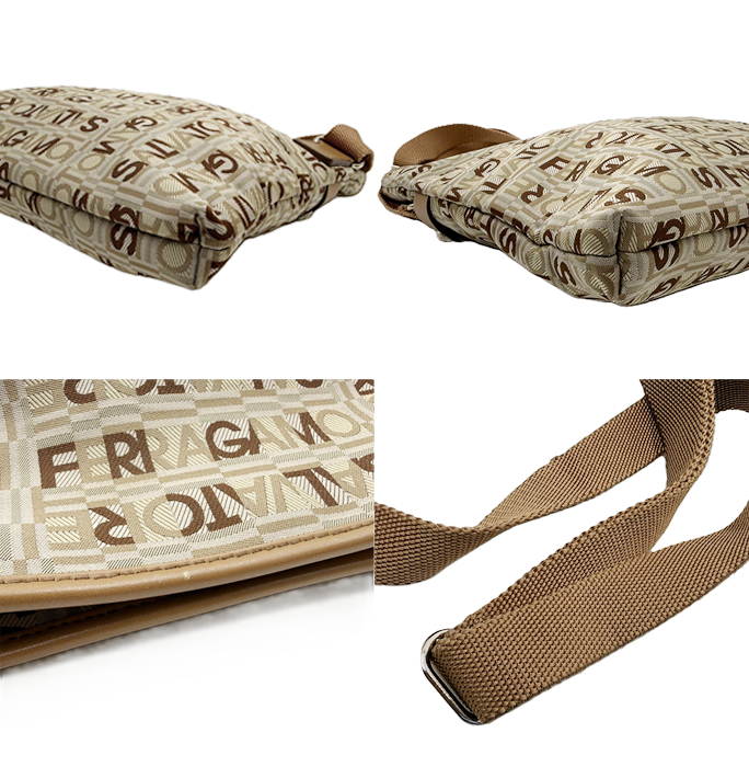 【中古】Salvatore Ferragamo フェラガモ ショルダーバッグ キャンバス ベージュ 斜めがけ ロゴ i0907oq02857