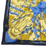 将图片加载到图库查看器，【中古】HERMES エルメス カレ90 SOLIEL DE SOIE 太陽の大帆 シルクスカーフ ネイビー×イエロー シルク 大判 スクエア 正方形 i0907oq013115
