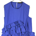 将图片加载到图库查看器，【中古】ドゥロワー Drawer ワンピース ブルー アシンメトリー フリル ノースリーブ ロング コットン100%
