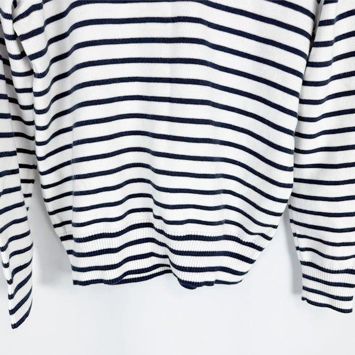 【中古】PETIT BATEAU プチバトー レディース ボーダー ニット セーター マリン 肩ボタン ワッペン付 長袖 i1031h0068