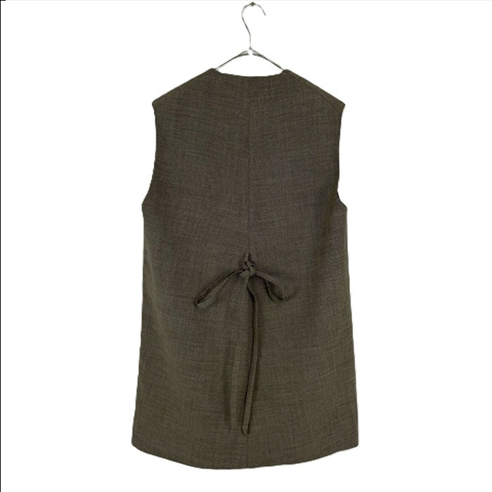 【中古】Drawer ドゥロワー ノーカラーロングジレ ブラウン ベスト ウール混 シンプル 上品 大人コーデ i0818o00235