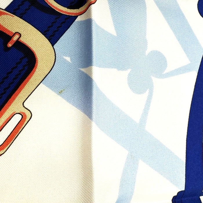 【中古】エルメス HERMES スカーフ 自由への車輪 En Route Libre ホワイト ブルー レッド i0810oq004103