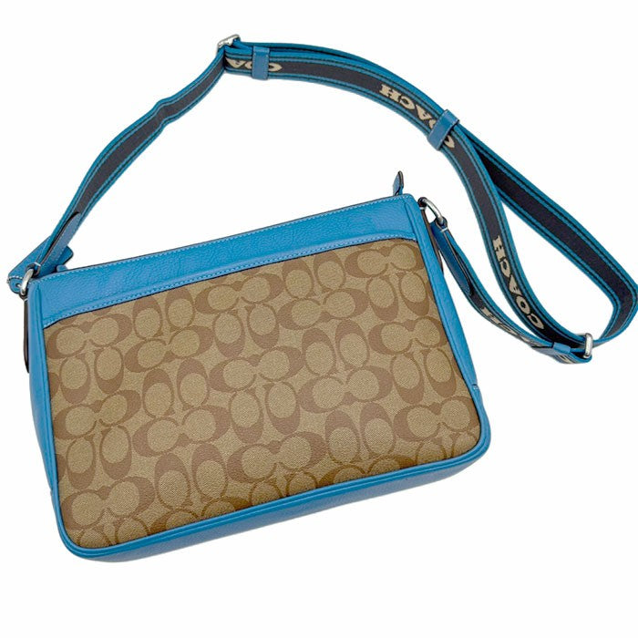 ヴィンテージコーチ ワンショルダー　スェードストライプ　キャンバス シグネチャー 中古】COACH コーチ ショルダーバッグ シグネチャー ブルー キャンバス