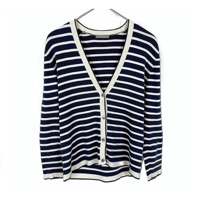 【中古】セオリーリュクス Theory luxe ボーダーカーディガン リブニット シルク ネイビー ホワイト i0703n0126