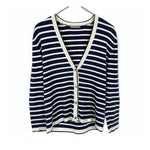 将图片加载到图库查看器，【中古】セオリーリュクス Theory luxe ボーダーカーディガン リブニット シルク ネイビー ホワイト i0703n0126
