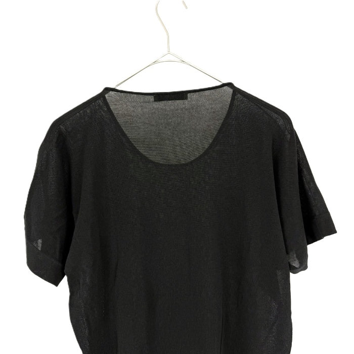 【中古】デプレ DES PRES 半袖ニット ラウンドネック 透け感 コットン シンプル ブラック 黒 i0818n0204