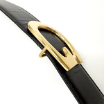 画像をギャラリービューアに読み込む, 【中古】GUCCI グッチ 本革 レザーベルト ブラック 黒 ゴールドGバックル i0907oq01557
