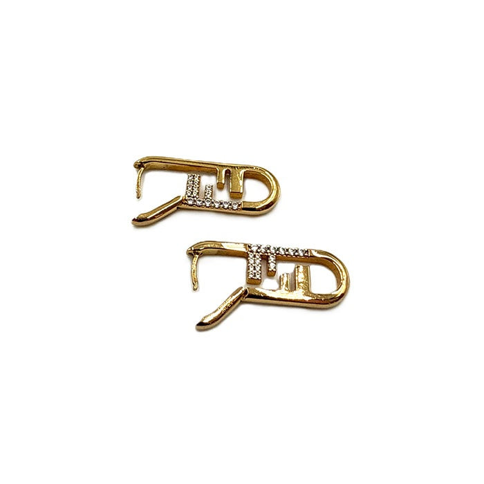 中古】フェンディ FENDI ピアス オーロック ラインストーン 箱付き FF