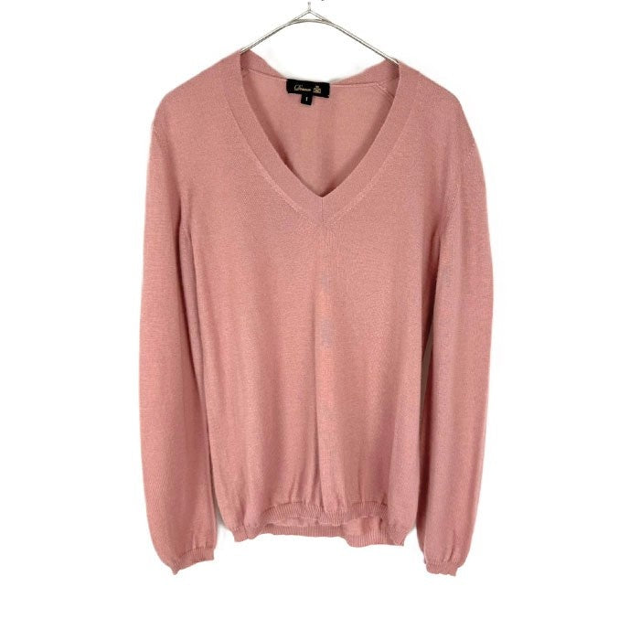 【中古】ドゥロワー Drawer Vネックニット 後ろリボン カシミヤ シルク 薄手 透け感 くすみピンク