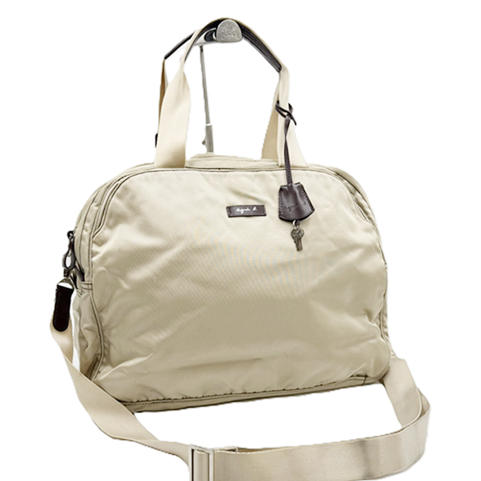 【中古】agnès b. アニエスベー ボストンバッグ 2WAY ショルダー付き ベージュ 大容量 軽量 トラベル i0727tq01410