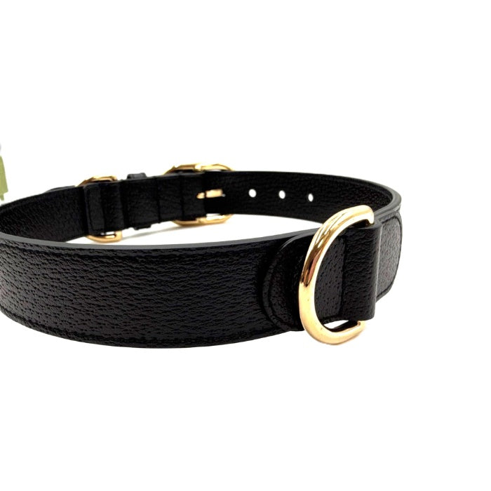 【中古】グッチ GUCCI ペット用 首輪 インターロッキングG レザー 箱付き GGロゴ ブラック ゴールド i0710lq020121