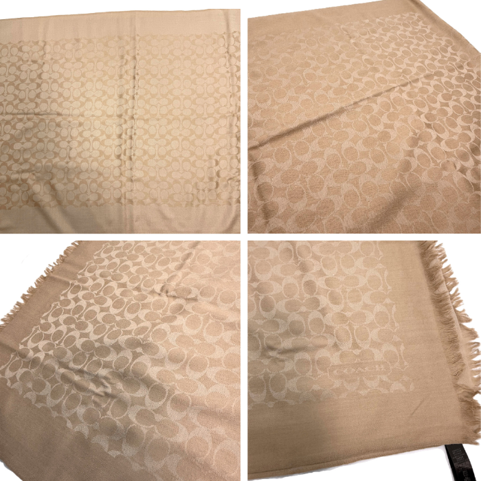 【中古】コーチ COACH ストール シグネチャー CCロゴ シルク混 上質 上品 ベージュ系 i0601oq00817