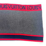 画像をギャラリービューアに読み込む, 【中古】ルイヴィトン LOUIS VUITTON マフラー エシャルプ LVジェネレーション グレー ネイビー レッド h0425lq025187s
