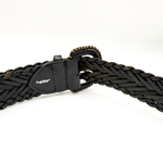 Load image into Gallery viewer, 【中古】Paul Stuart 編み込み レザーベルト ブラック ポールスチュアート 本革 メッシュベルト i0731wq0123
