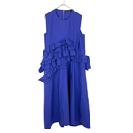 将图片加载到图库查看器，【中古】ドゥロワー Drawer ワンピース ブルー アシンメトリー フリル ノースリーブ ロング コットン100%
