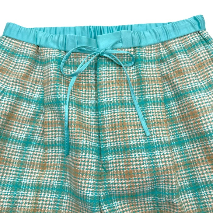 【中古】ドゥロワー Drawer グレンチェックドロストパンツ コットン シルク エメラルドグリーン ベージュ i0805k00216
