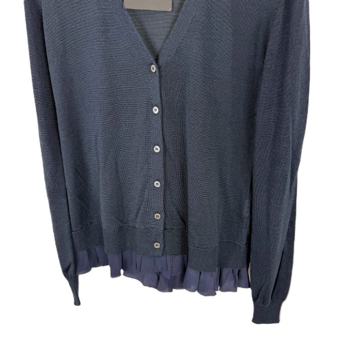 【中古】ヨーコチャン YOKO CHAN カーディガン 裾フリル Vネック シルク 未使用 ネイビー 紺 i0703n02218