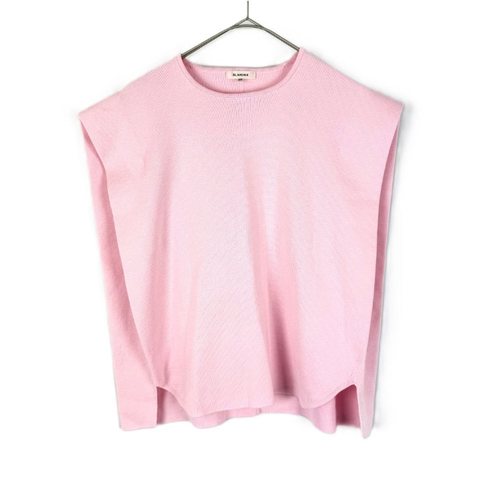 【中古】ブラミンク BLAMINK ベスト コットン ニット１４G クルーネック ノ―スリーブ フレンチスリーブ ピンク i0908h00230