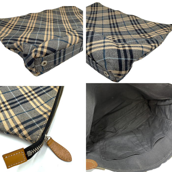【中古】バーバリー BURBERRY トートバッグ 無地 チェック柄 キャンパス生地 インナーバッグ ネイビー ベージュ i0710lq01222