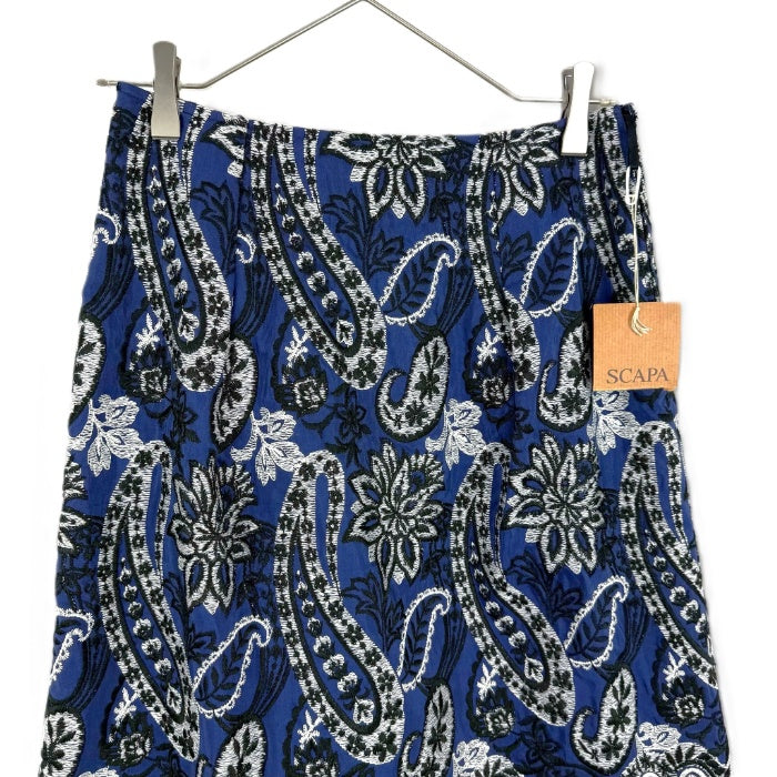 【中古】スキャパ SCAPA 刺しゅうひざ丈スカート ペイズリー柄 シルク フレア ネイビー ホワイト ブラック i0703n0074