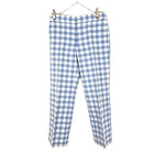 将图片加载到图库查看器，【中古】ドゥロワー Drawer ギンガムチェックパンツ ワイドテーパード ライトブルー ホワイト i0811y00415
