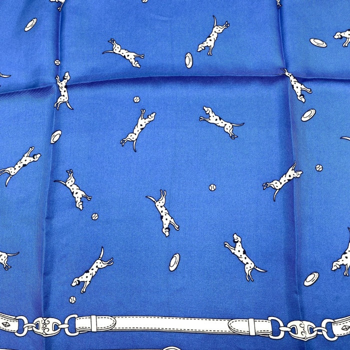 【中古】マルカ Marca 犬柄 スカーフ ダルメシアン シルク ブルー ホワイト 青 白 h0305m005