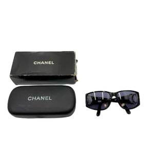 中古】シャネル CHANEL サングラス 黒フレーム ロゴ金具 色付きレンズ
