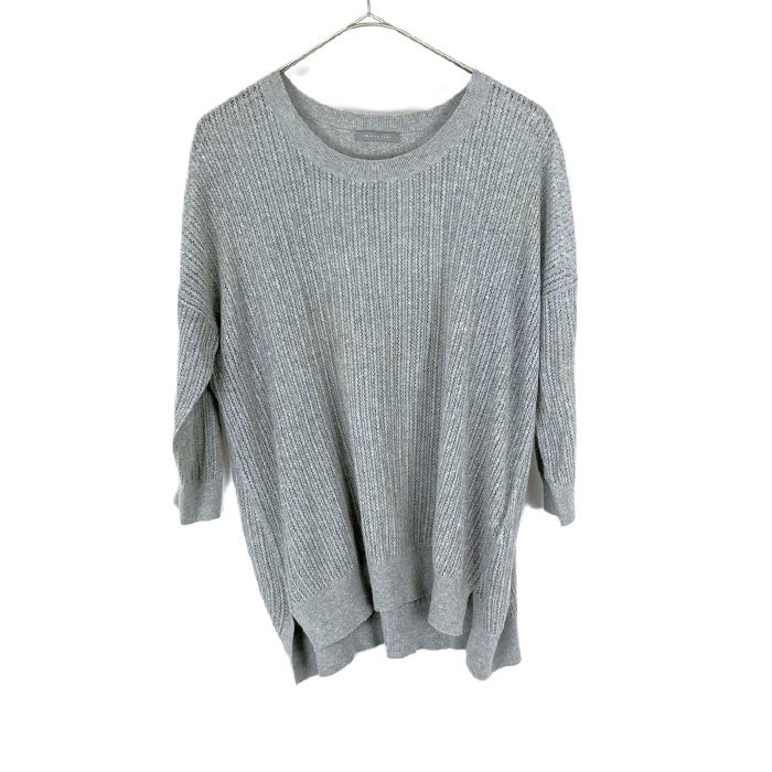 【中古】セオリーリュクス Theory luxe カギ編みリネンニット 七分袖 透け感　ライトグレー i0818n0134