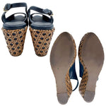 将图片加载到图库查看器，【中古】TORY BURCH トリーバーチ ウェッジソール サンダル ネイビー i1012oq00123
