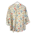 Load image into Gallery viewer, 【中古】クーポール coupole 花柄ブラウス スタンドカラー 薄手 透け感 クリーム色 レッド ブルー イエロー i0807n0034
