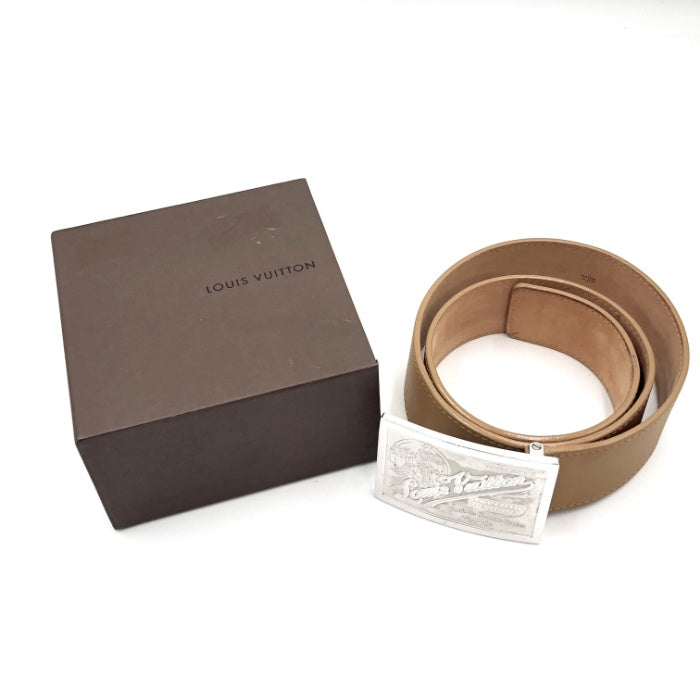 【中古】ルイヴィトン LOUIS VUITTON ベルト サンチュール バックル レザー シルバー×ベージュ系 i0413oq007253