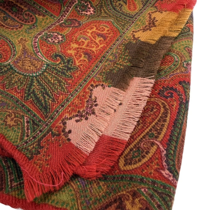【中古】エトロ ETRO ストール スリム ペイズリー系 シルク混 柄 おしゃれ レッド 赤系 i0907oq02515