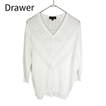 画像をギャラリービューアに読み込む, 【中古】ドゥロワー Drawer 16G コットン天竺透かし編みニット Vネック 長袖 白 サイズ1 i1104y00912
