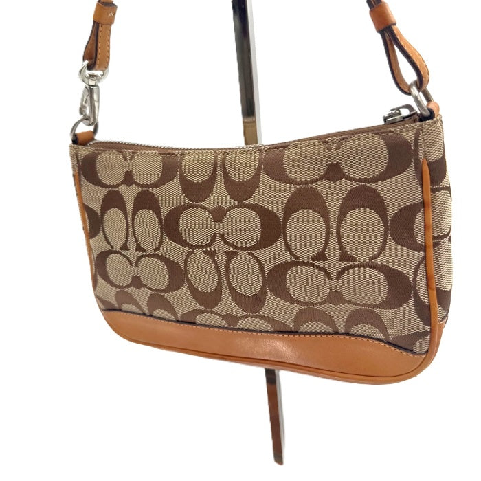 【中古】コーチ COACH ミニバッグ アクセサリーポーチ シグネチャー レザー ブラウン系 i0718aq00838