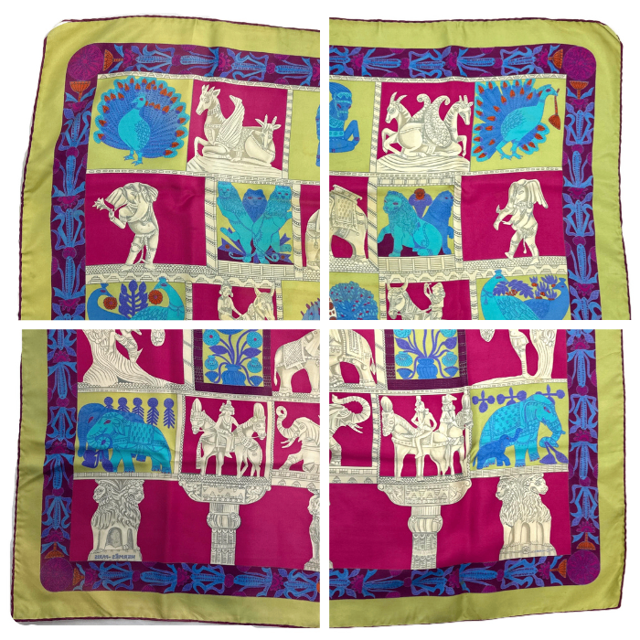 【中古】エルメス HERMES スカーフ 塔門 TORANA 柄 カラフル おしゃれ マルチカラー くすみライトグリーン系 i0810oq00680