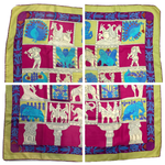 将图片加载到图库查看器，【中古】エルメス HERMES スカーフ 塔門 TORANA 柄 カラフル おしゃれ マルチカラー くすみライトグリーン系 i0810oq00680
