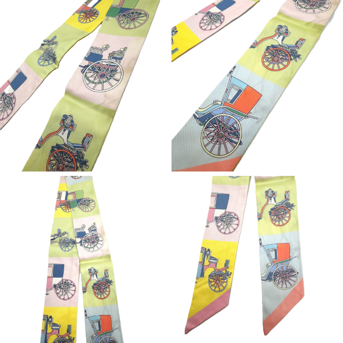 【中古】エルメス HERMES ツイリー スカーフ スリム 馬車 パステルカラー 可愛い マルチカラー i0515lq012104