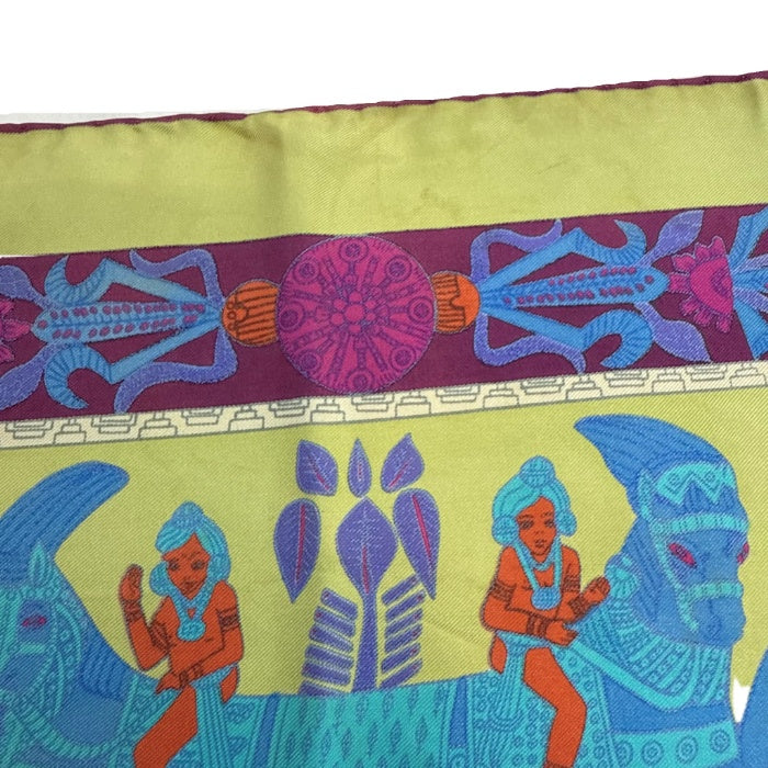 【中古】エルメス HERMES スカーフ 塔門 TORANA 柄 カラフル おしゃれ マルチカラー くすみライトグリーン系 i0810oq00680