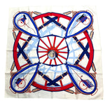 将图片加载到图库查看器，【中古】エルメス HERMES スカーフ 自由への車輪 En Route Libre ホワイト ブルー レッド i0810oq004103
