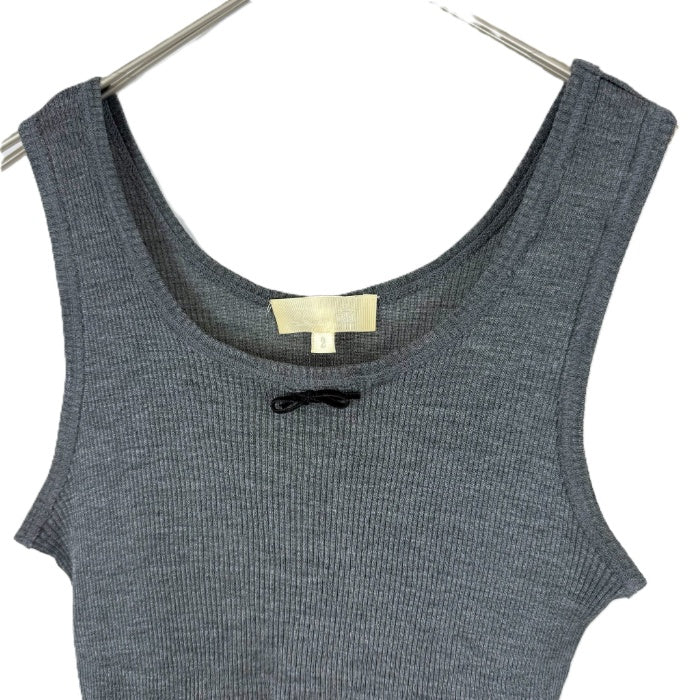 【中古】ドゥロワー Drawer 細リブタンクトップ 胸元リボン シルク 薄手 透け感 チャコールグレー i0623k0010