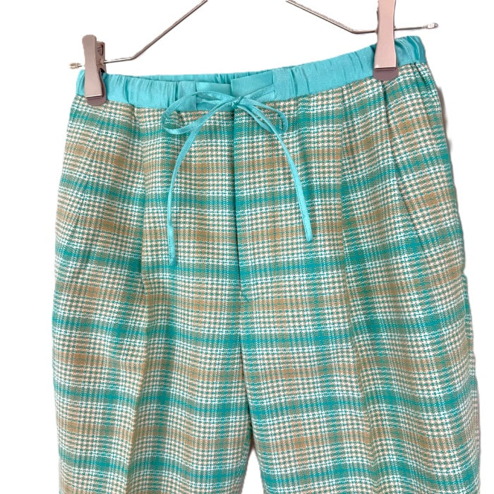 【中古】ドゥロワー Drawer グレンチェックドロストパンツ コットン シルク エメラルドグリーン ベージュ i0805k00216