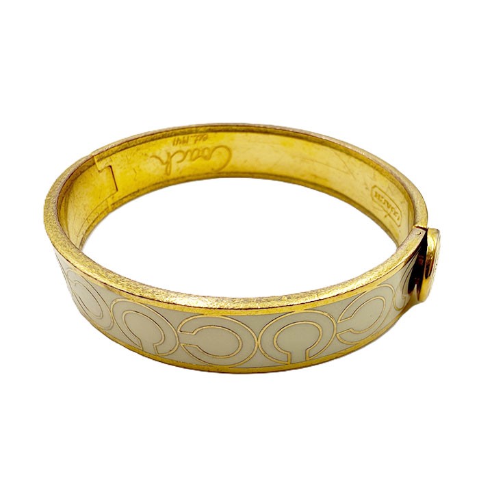 【中古】コーチ COACH バングル ブレスレット シグネチャー Cロゴ ゴールド×アイボリー i0810oq0232