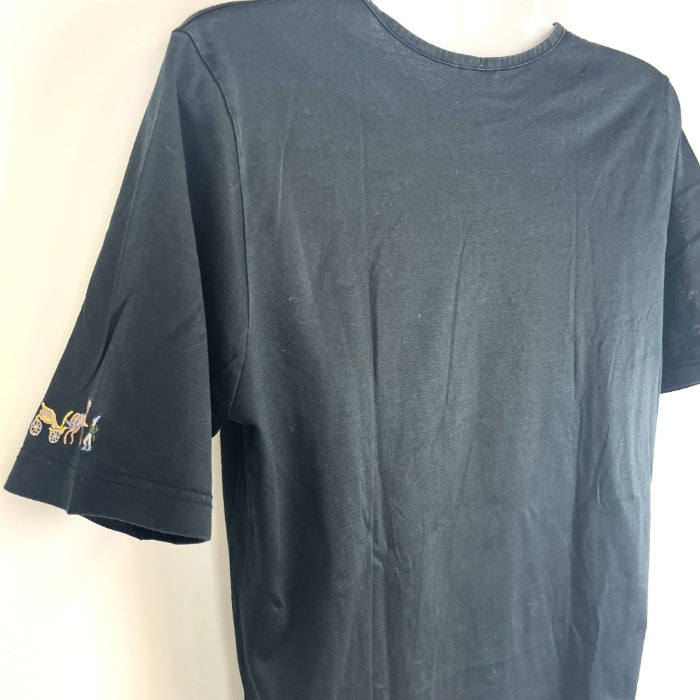 【中古】エルメス HERMES Tシャツ 馬車刺繍 シンプル 半袖 薄手 カジュアル ブラック 黒 h0415h005