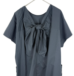 画像をギャラリービューアに読み込む, 【中古】ドゥロワー Drawer ワンピース 38 ネイビー 半袖 ロング リボン ポケット コットン100％ j0722h00136
