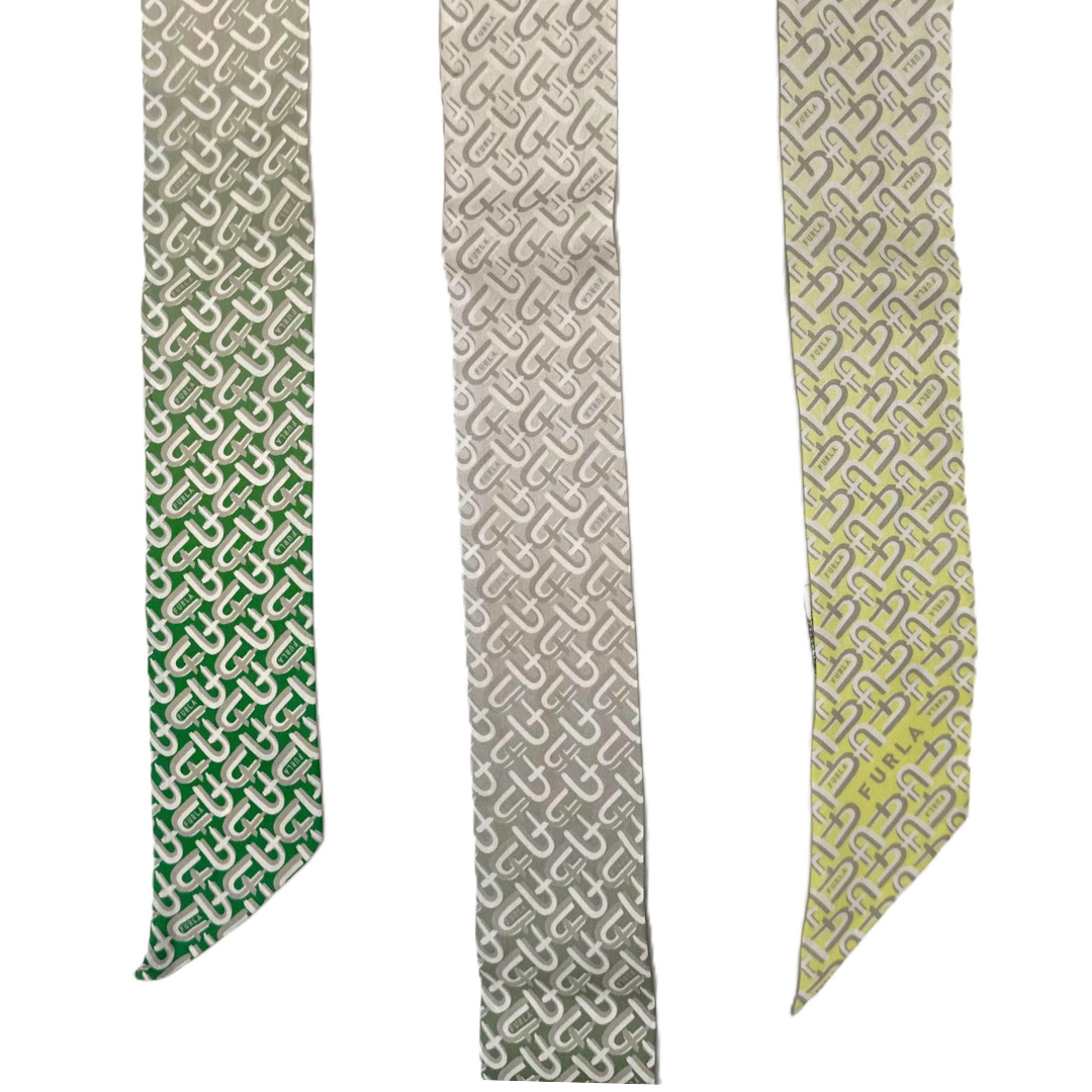 【中古】フルラ FURLA スカーフ スリム ミニ ツイリー 総柄 グラデーション ベージュ グリーン イエロー i0710lq0020