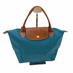 画像をギャラリービューアに読み込む, 【中古】Longchamp ロンシャン トートバッグ 小 青 ブルー ナイロン×レザー 折りたたみ可能 i1029pq03410
