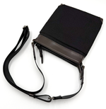 Load image into Gallery viewer, 【中古】TAKEO KIKUCHI タケオキクチ ショルダーバッグ ブラック レザー×キャンバス 斜めがけ i1013tq0345
