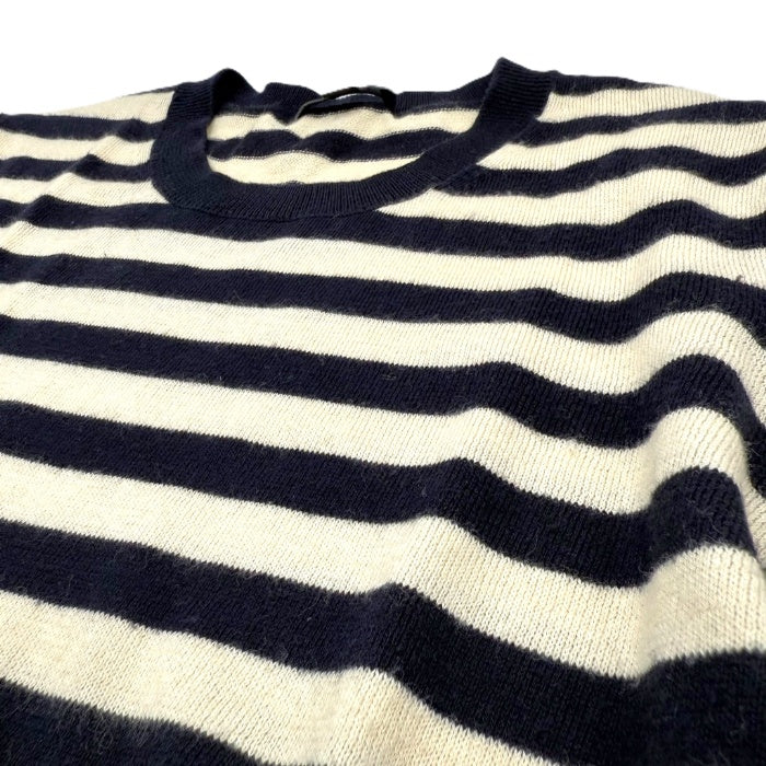 【中古】セオリー Theory ボーダーニット クルーネック コットン カシミヤ 薄手 アイボリー 濃紺 i0703n0104